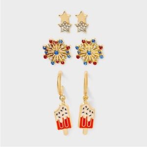 🎆Sugarfix by Baublebar Americana Glow Gold and Red Nickel-free Earring Set🎇